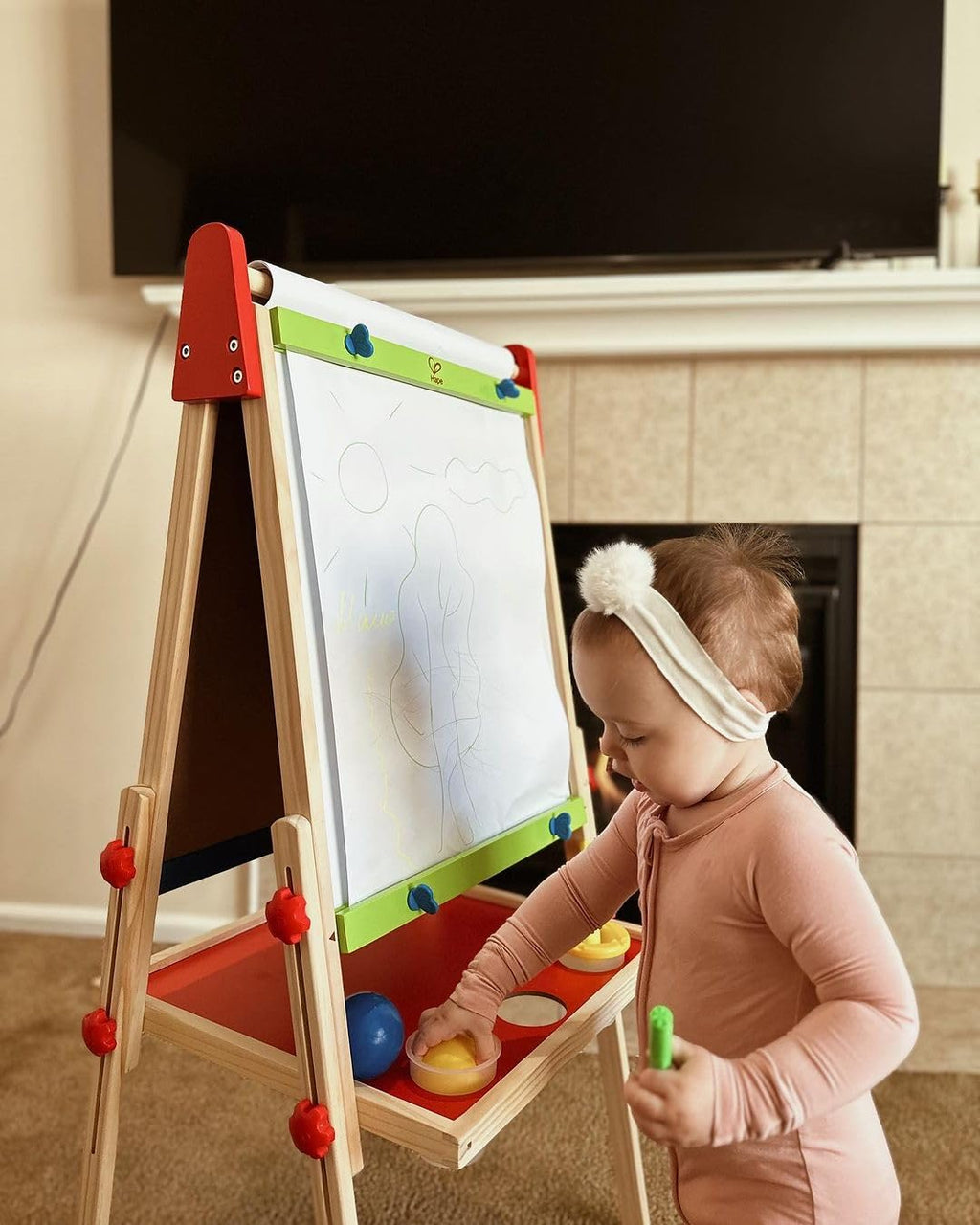 Height-Adjustable Wooden Art Easel with Magnetic Drawing Board
