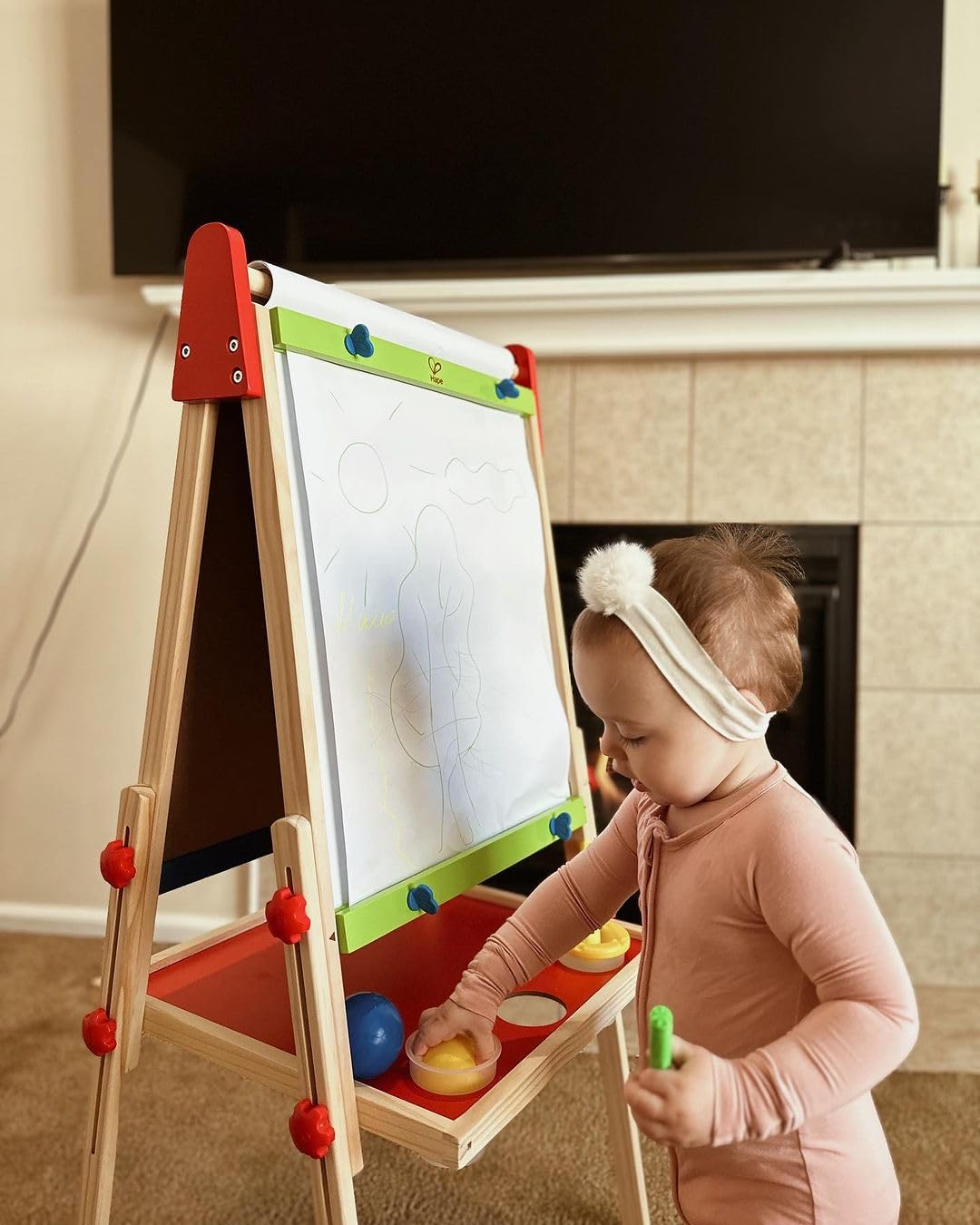 Height-Adjustable Wooden Art Easel with Magnetic Drawing Board