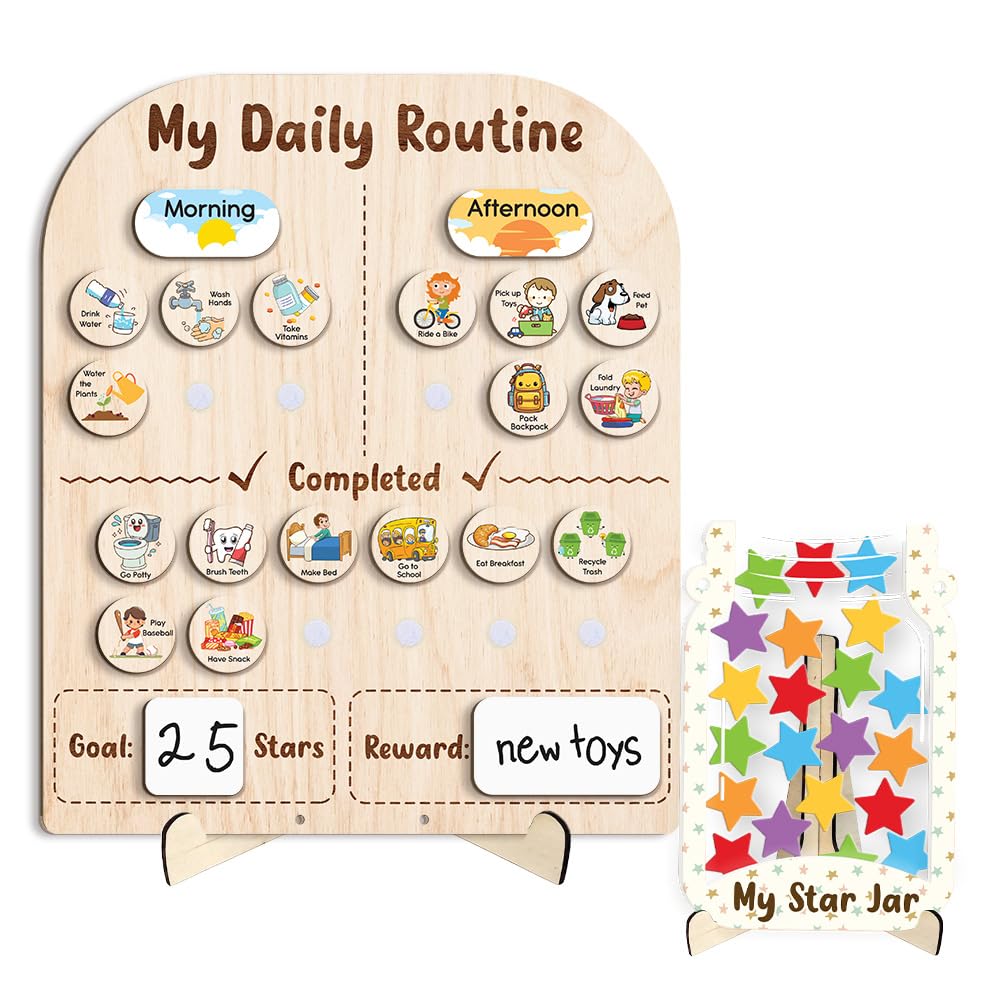 Wooden Kids Daily Routine & Star Reward Chart