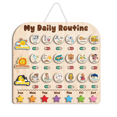 Wooden Daily Routine with Stars Chart 13x14", Chore Chart for Toddlers