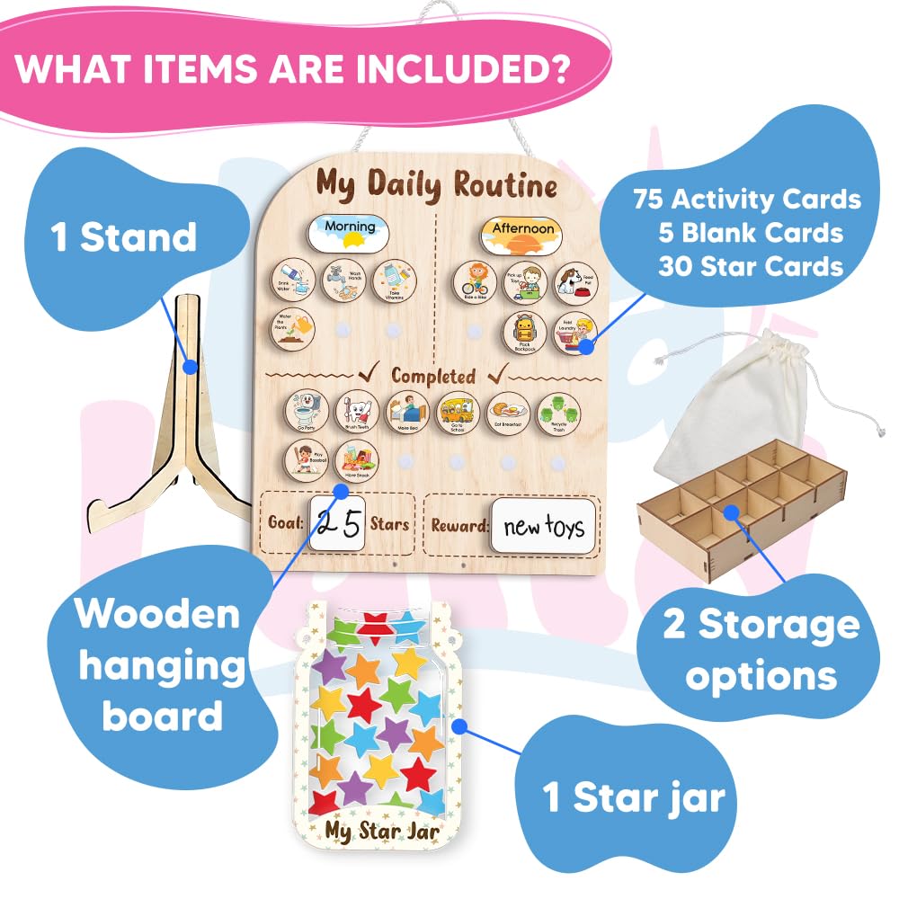 Wooden Kids Daily Routine & Star Reward Chart
