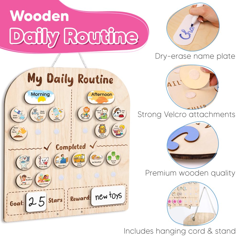 Wooden Kids Daily Routine & Star Reward Chart