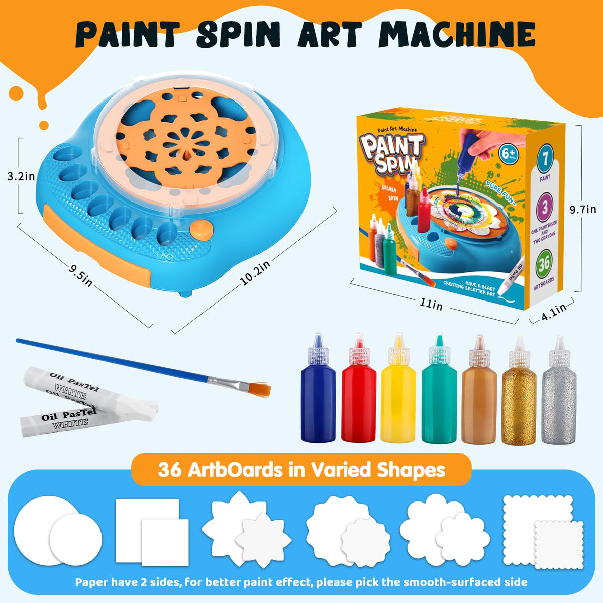 Kids Spin Art Machine with Washable Paints & Art Boards