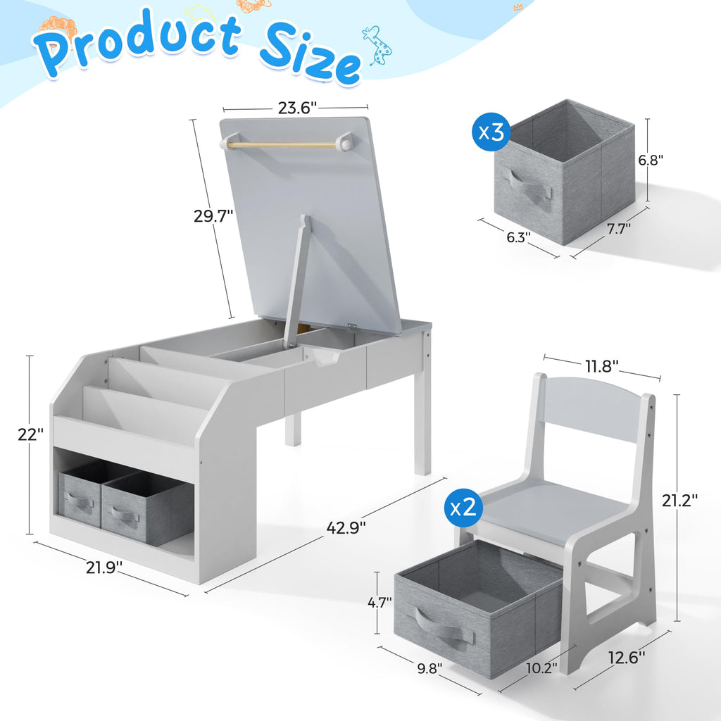 5-in-1 Kids Art Table & Chair Set with Convertible Easel