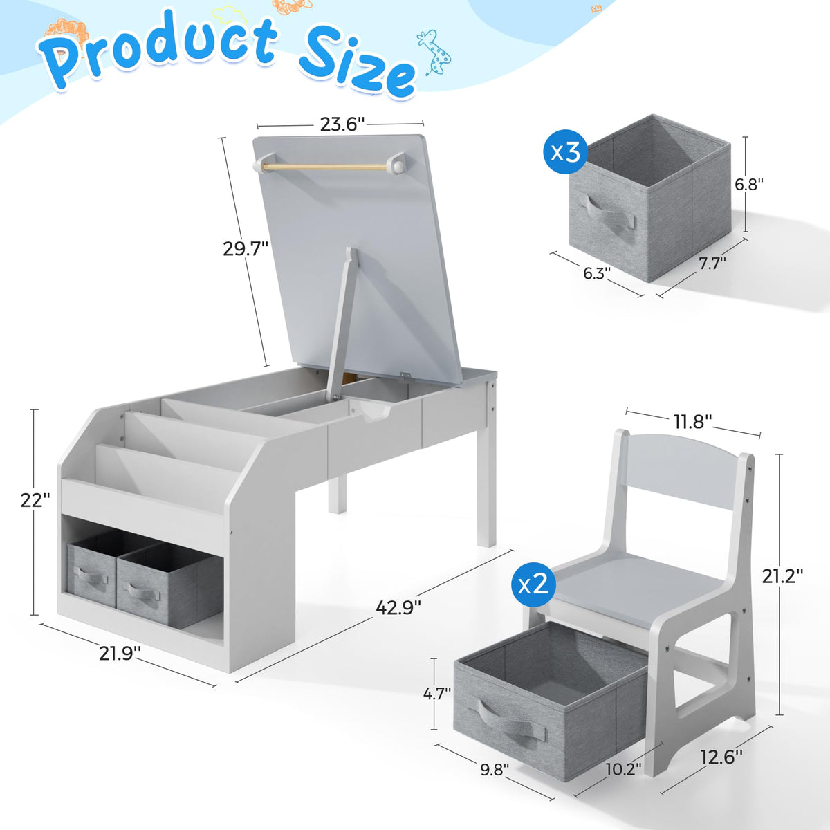 5-in-1 Kids Art Table & Chair Set with Convertible Easel