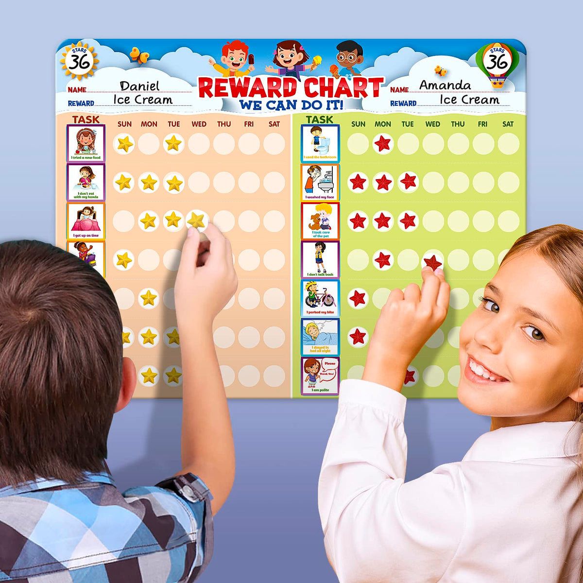 Kids Behavior & Chore Reward Chart with Stickers