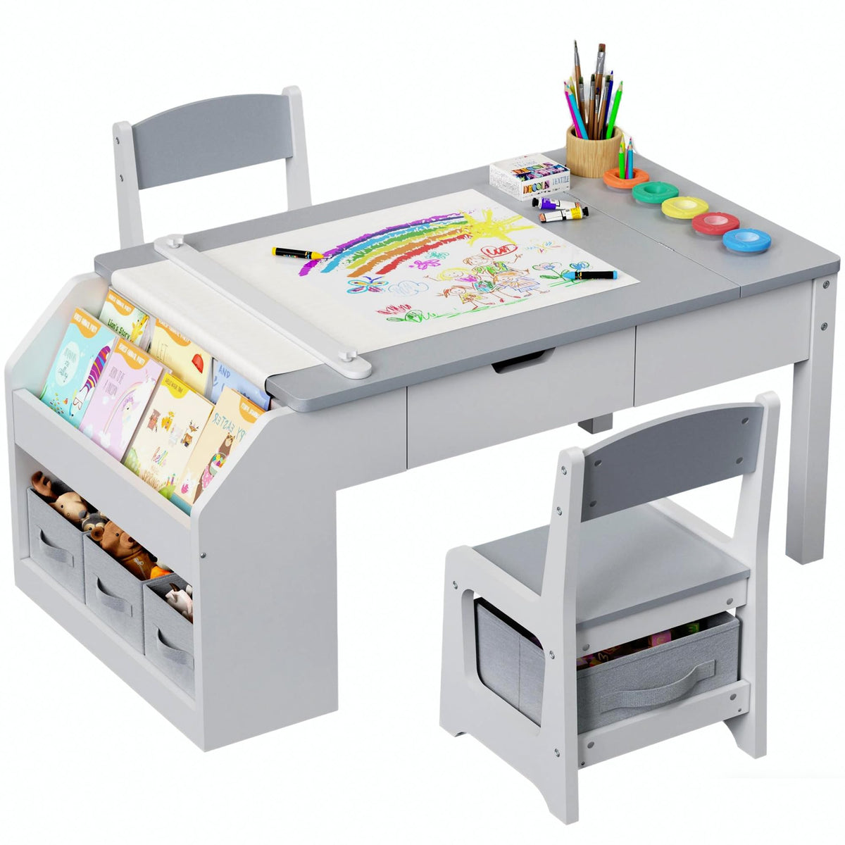 5-in-1 Kids Art Table & Chair Set with Convertible Easel