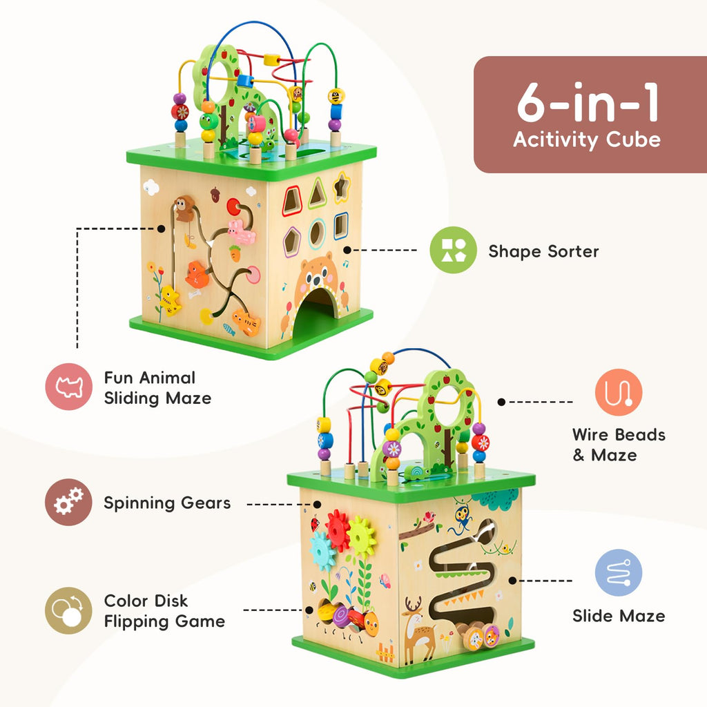 OOOK 5 in 1 Large Activity Cube, Forest-Themed Activity Cube for 1 Year Old