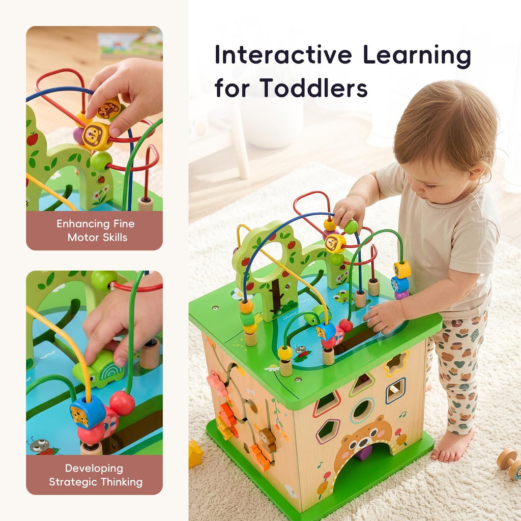 OOOK 5 in 1 Large Activity Cube, Forest-Themed Activity Cube for 1 Year Old
