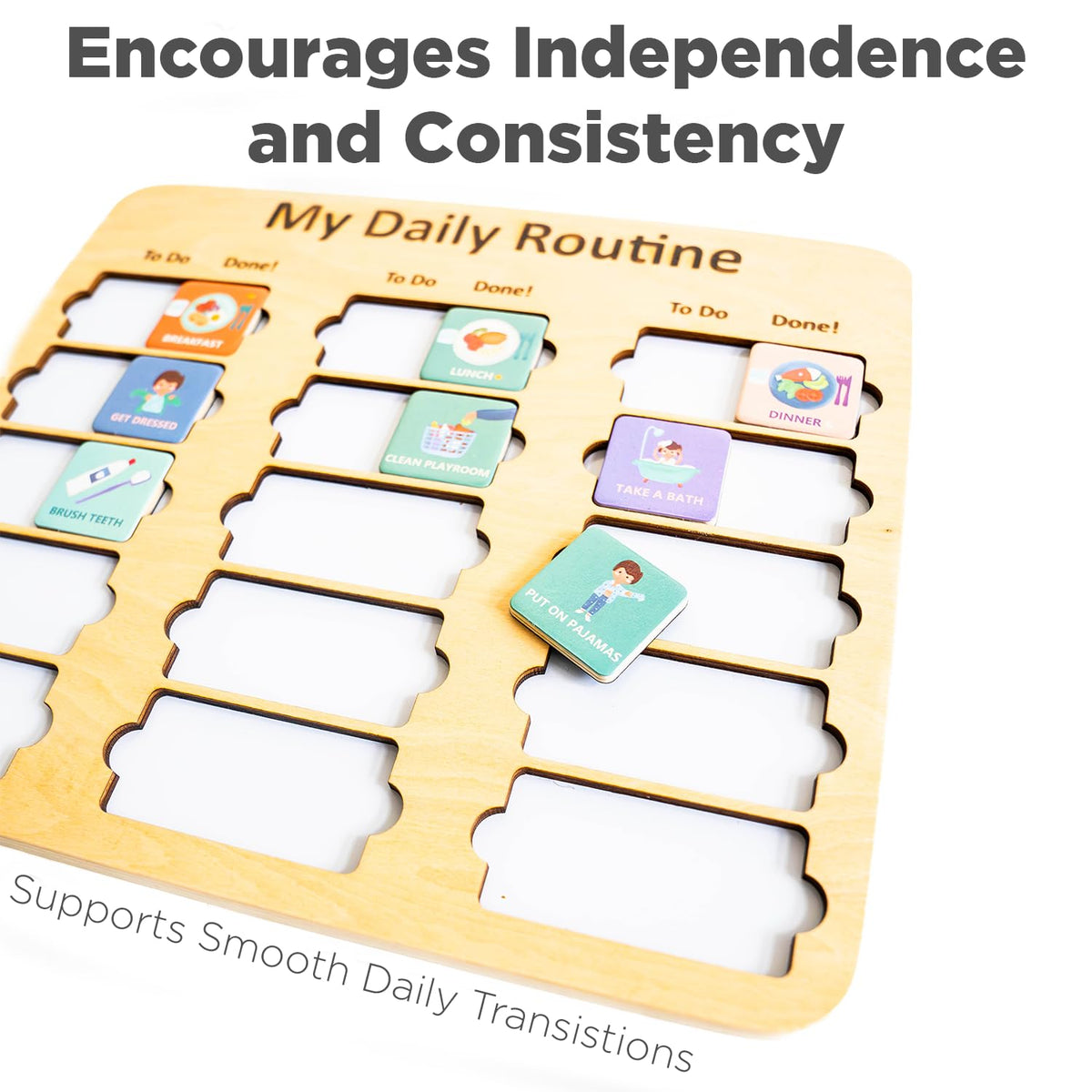 Wooden Kids Daily & Bedtime Routine Chart