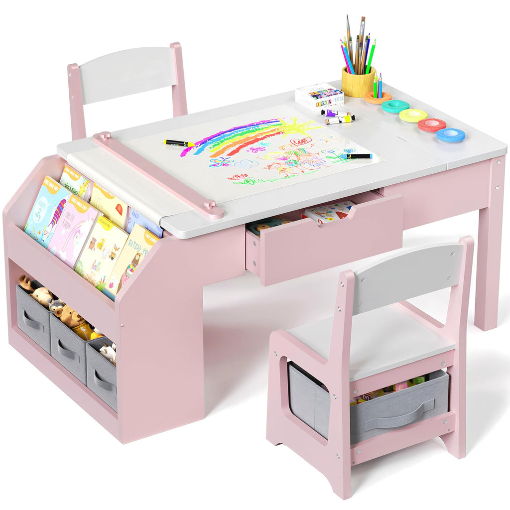 5-in-1 Kids Art Table & Chair Set with Convertible Easel
