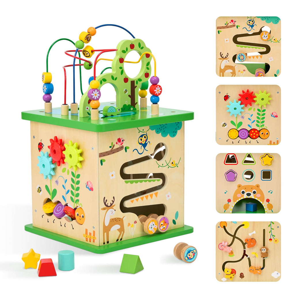 OOOK 5 in 1 Large Activity Cube, Forest-Themed Activity Cube for 1 Year Old