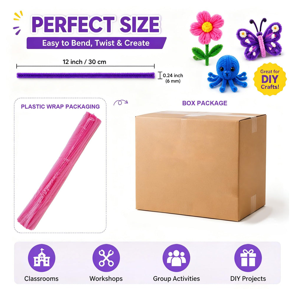 12-Inch Chenille Pipe Cleaners for Crafts & Art Projects