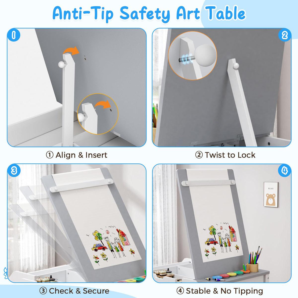 5-in-1 Kids Art Table & Chair Set with Convertible Easel