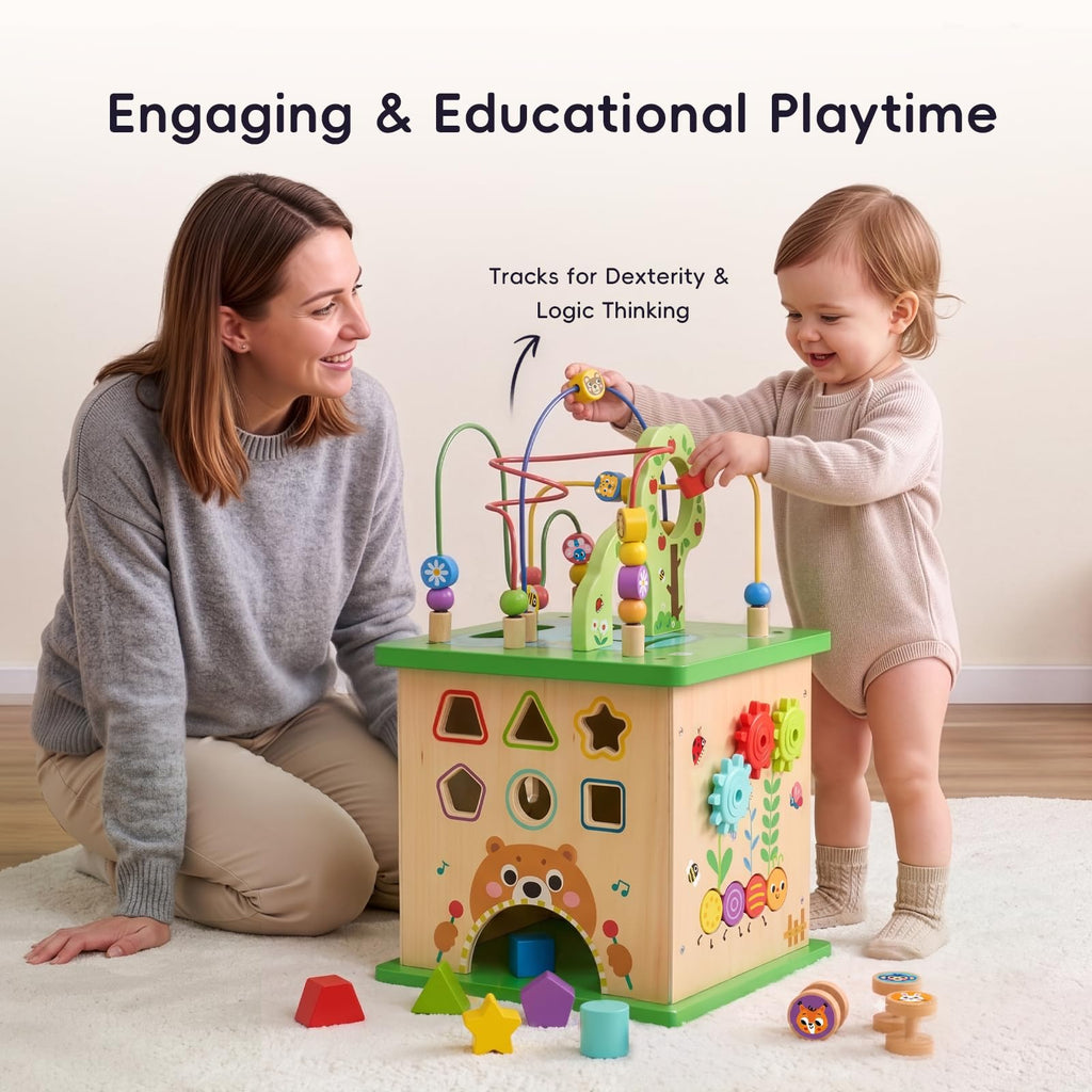 OOOK 5 in 1 Large Activity Cube, Forest-Themed Activity Cube for 1 Year Old