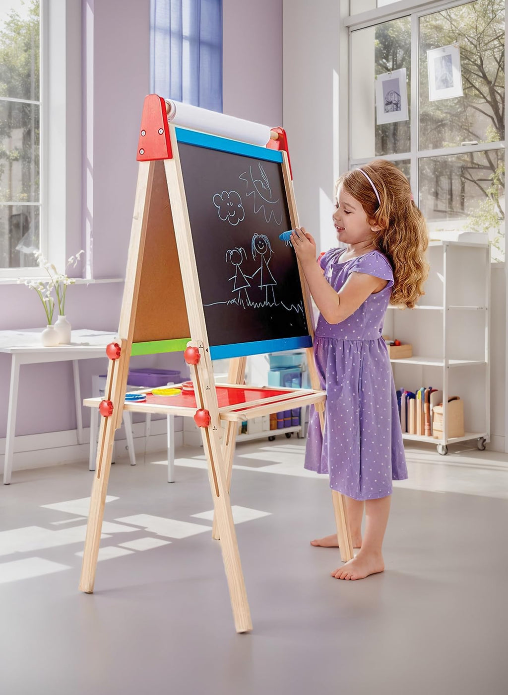 Height-Adjustable Wooden Art Easel with Magnetic Drawing Board