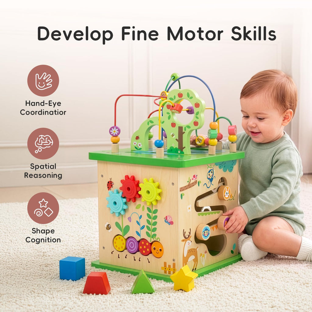 OOOK 5 in 1 Large Activity Cube, Forest-Themed Activity Cube for 1 Year Old
