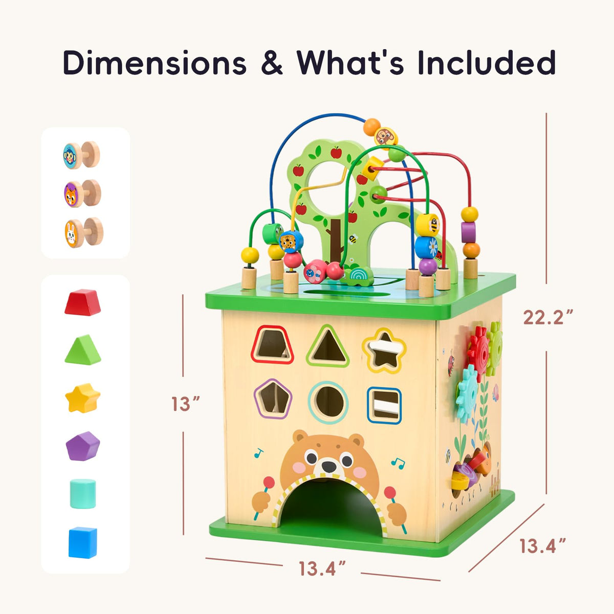 OOOK 5 in 1 Large Activity Cube, Forest-Themed Activity Cube for 1 Year Old