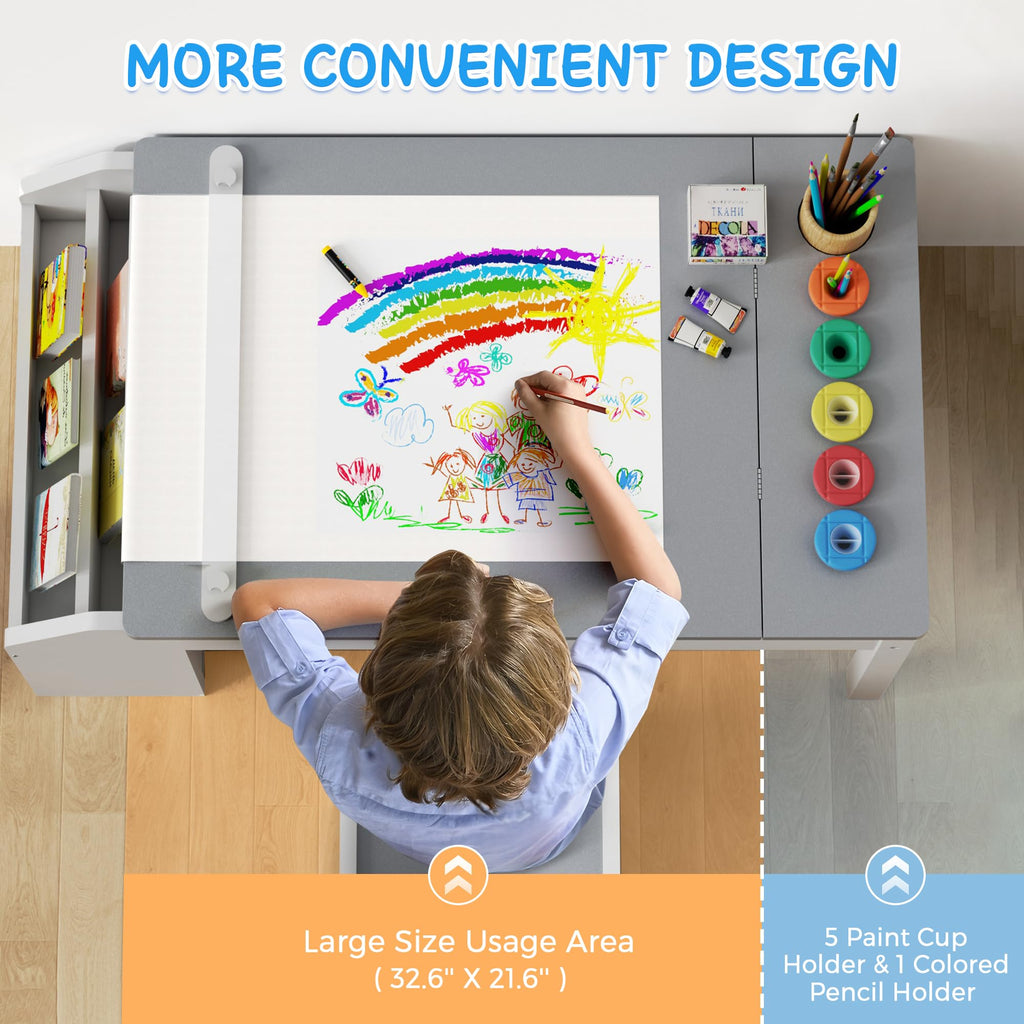 5-in-1 Kids Art Table & Chair Set with Convertible Easel