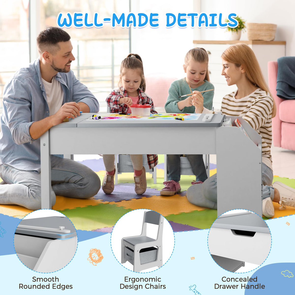 5-in-1 Kids Art Table & Chair Set with Convertible Easel
