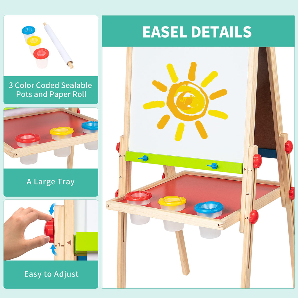 Height-Adjustable Wooden Art Easel with Magnetic Drawing Board