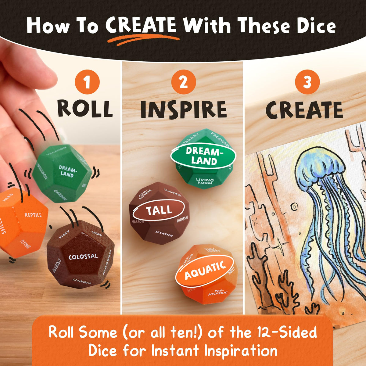 Insplore Art Dice - Ten 12-Sided Dice for Beating Artist's Block