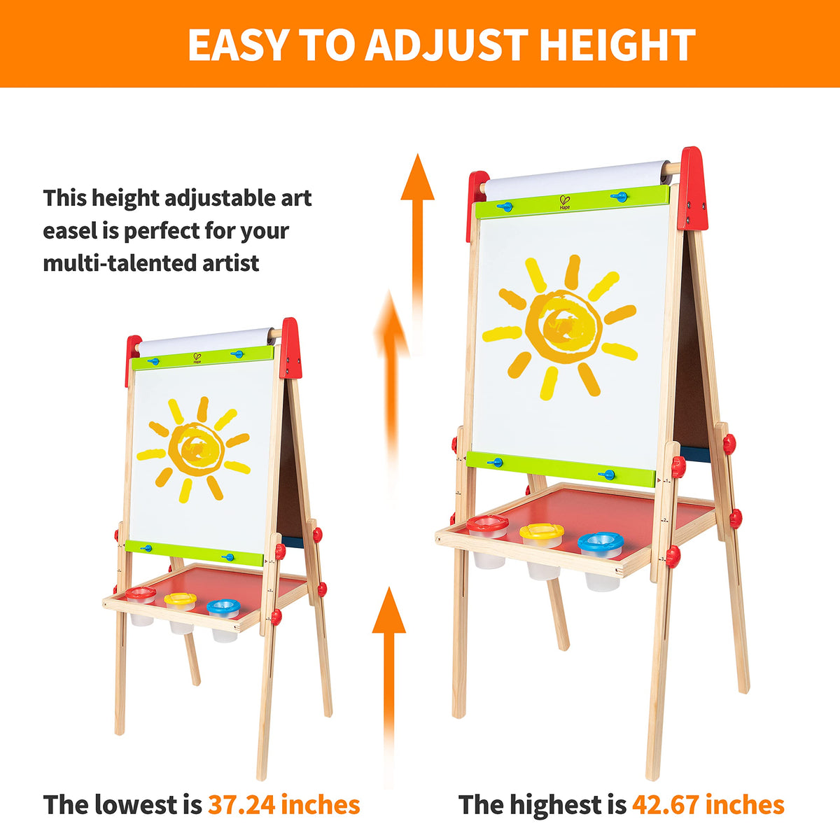 Height-Adjustable Wooden Art Easel with Magnetic Drawing Board