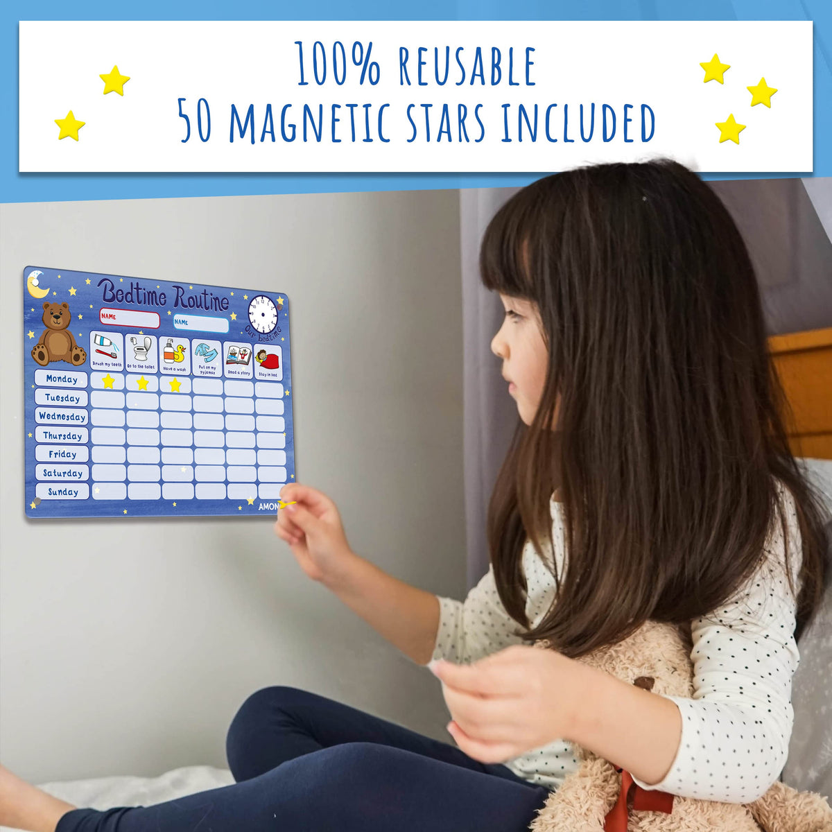 Magnetic Bedtime Routine & Reward Chart with 50 Stars