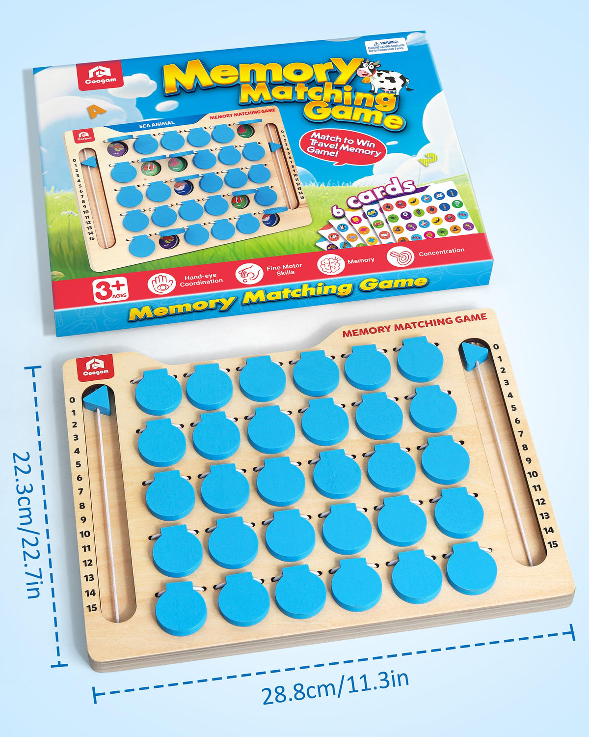 Coogam Memory Matching Game, Wooden Board Travel Toy with Memory Cards
