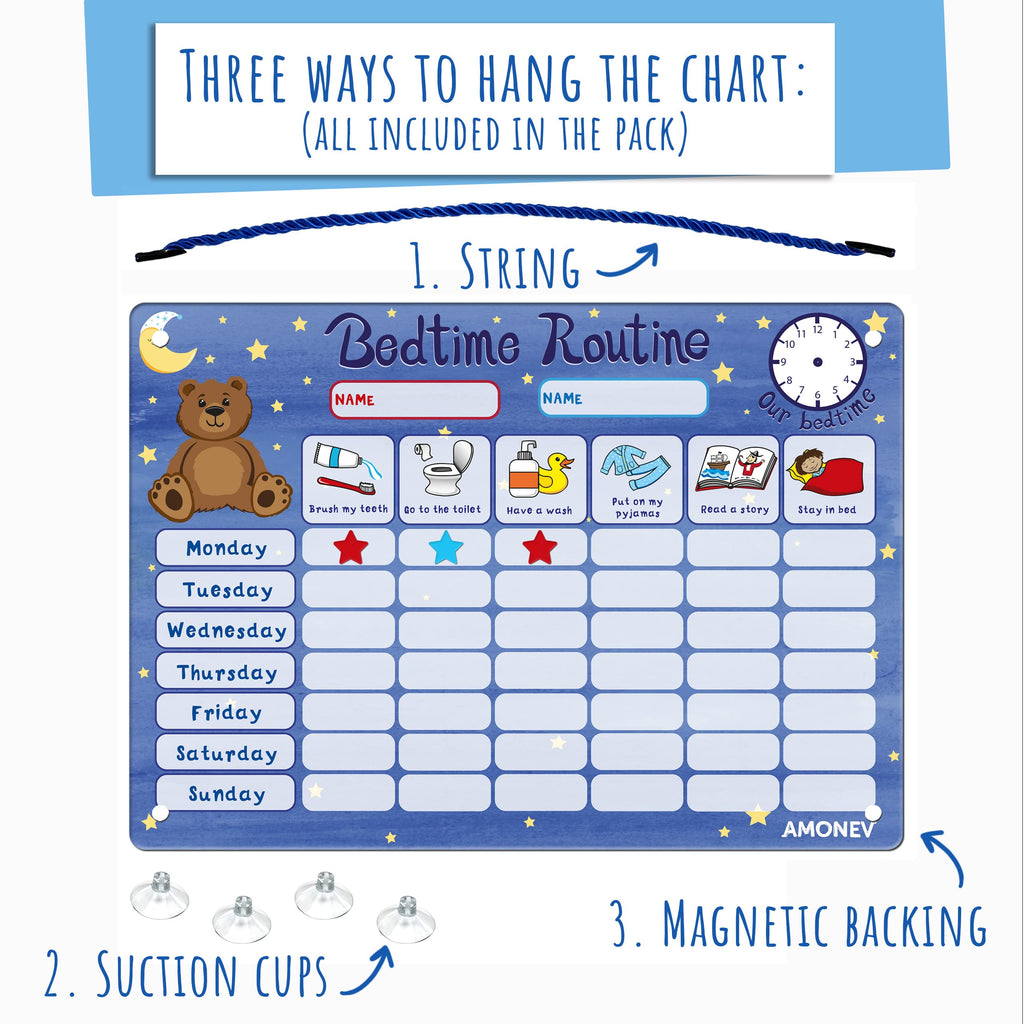 Magnetic Bedtime Routine & Reward Chart with 50 Stars
