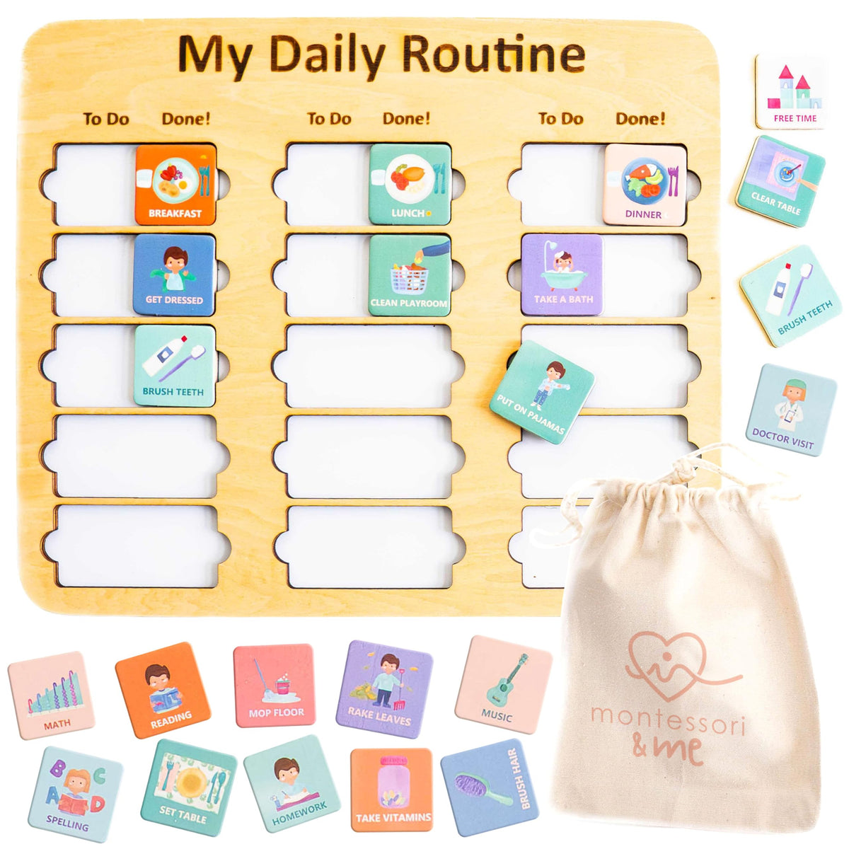 Wooden Kids Daily & Bedtime Routine Chart
