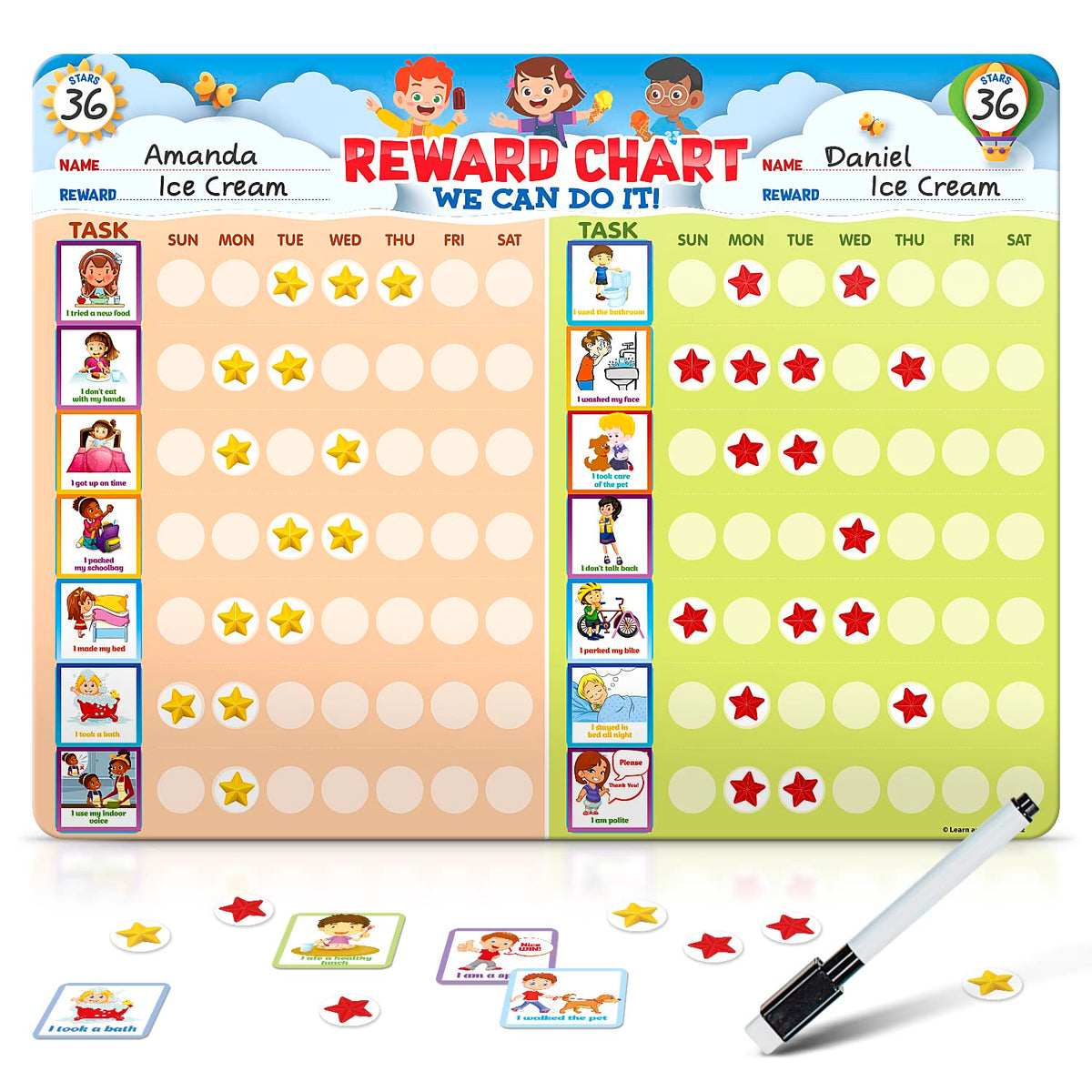 Kids Behavior & Chore Reward Chart with Stickers