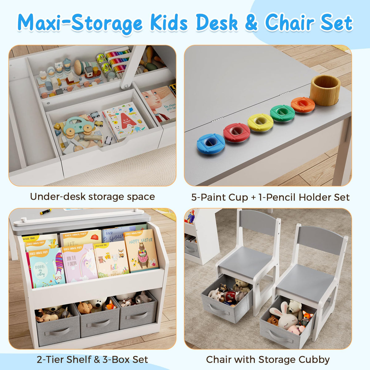 5-in-1 Kids Art Table & Chair Set with Convertible Easel