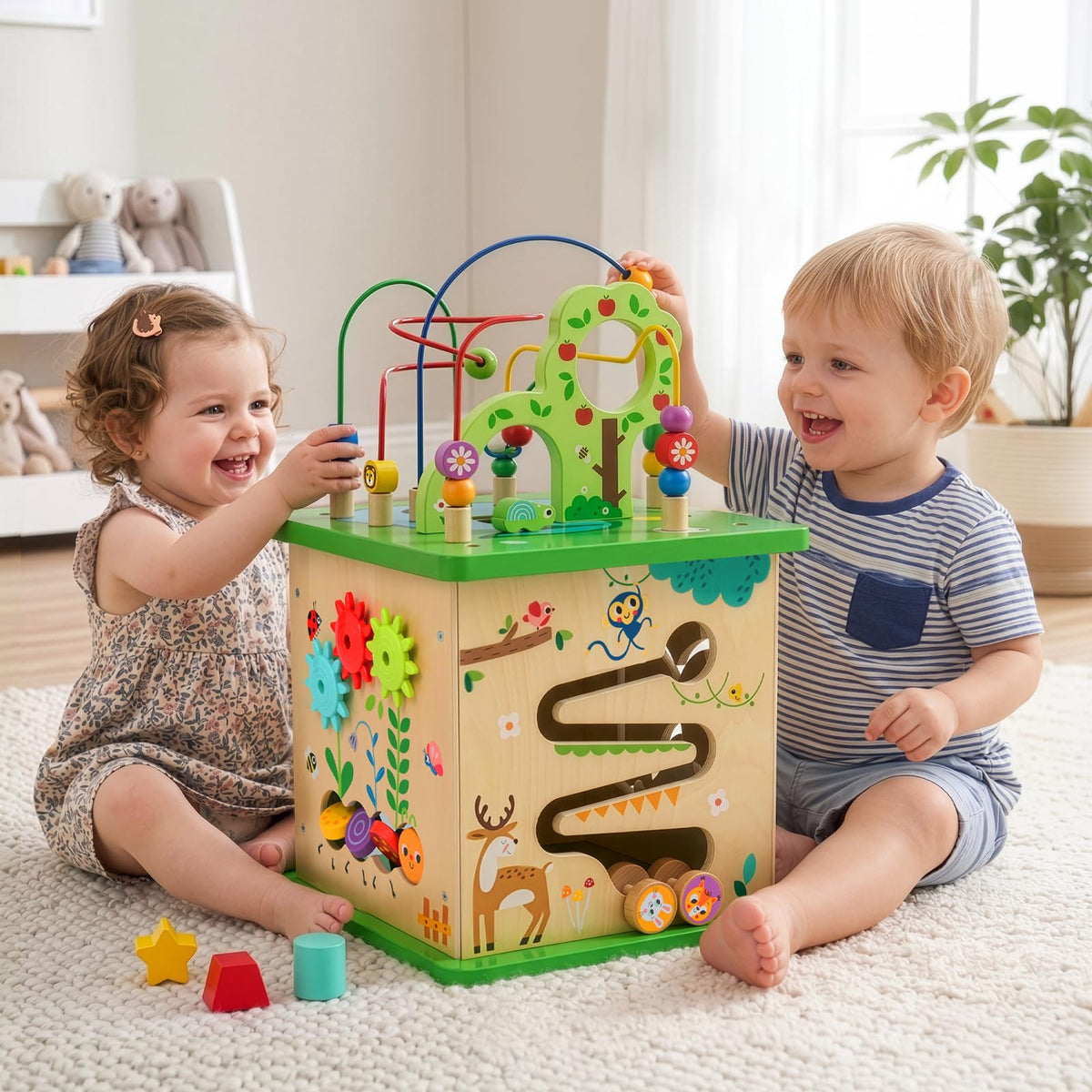 OOOK 5 in 1 Large Activity Cube, Forest-Themed Activity Cube for 1 Year Old
