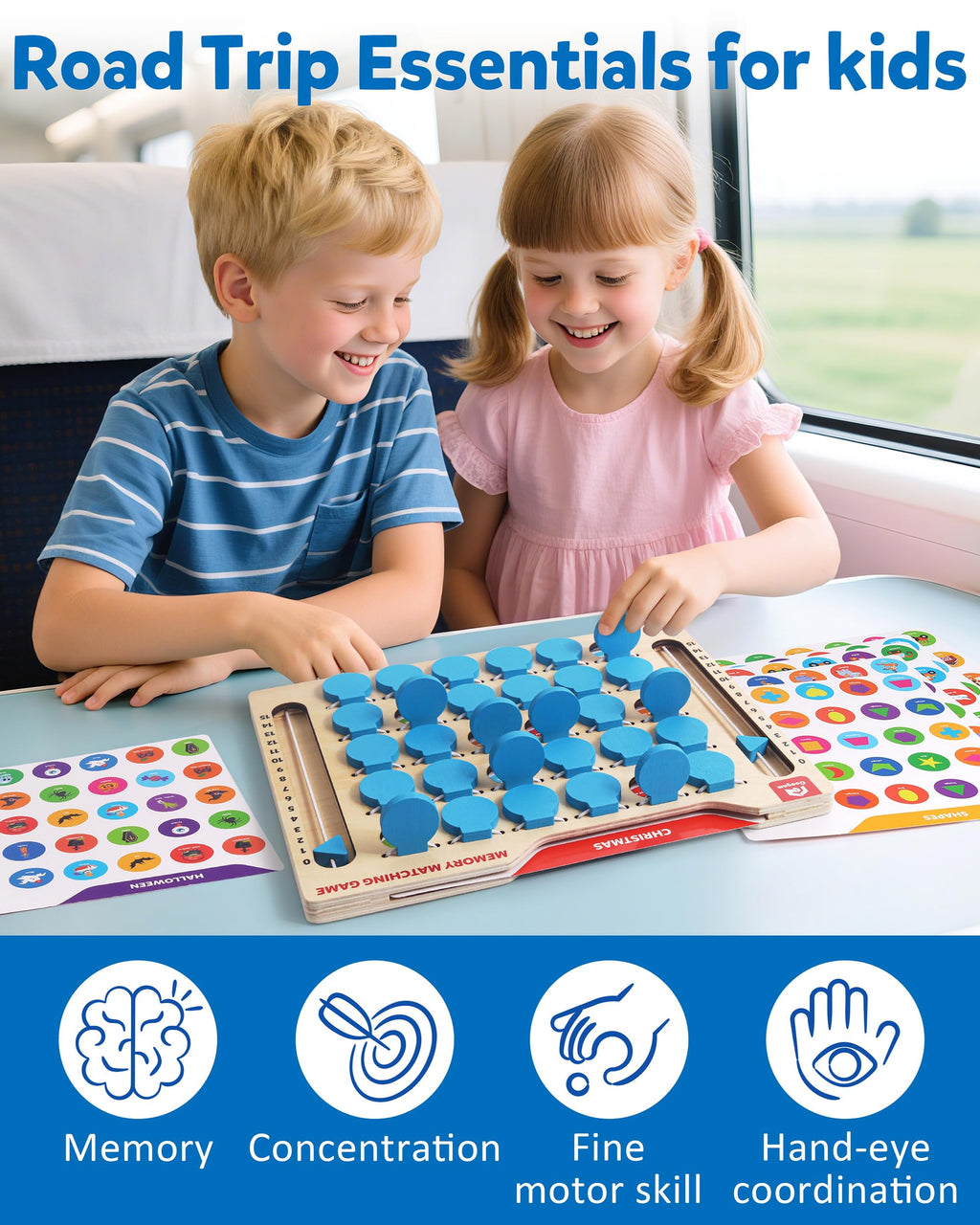 Coogam Memory Matching Game, Wooden Board Travel Toy with Memory Cards