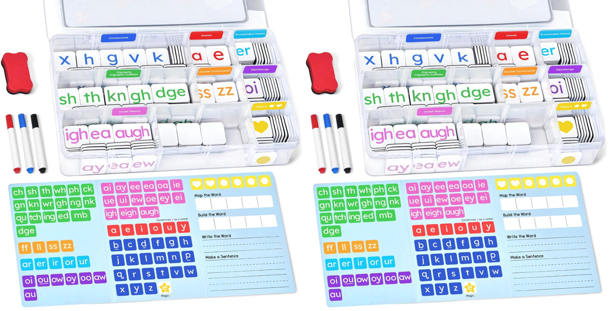 Phonics Magnetic Letter Tiles Word Building Kit with Folders