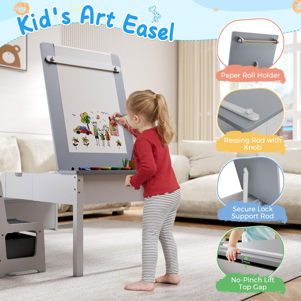 5-in-1 Kids Art Table & Chair Set with Convertible Easel