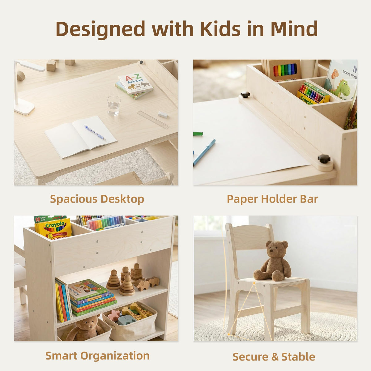Wooden Kids Activity Table & Chair with Storage Cabinet