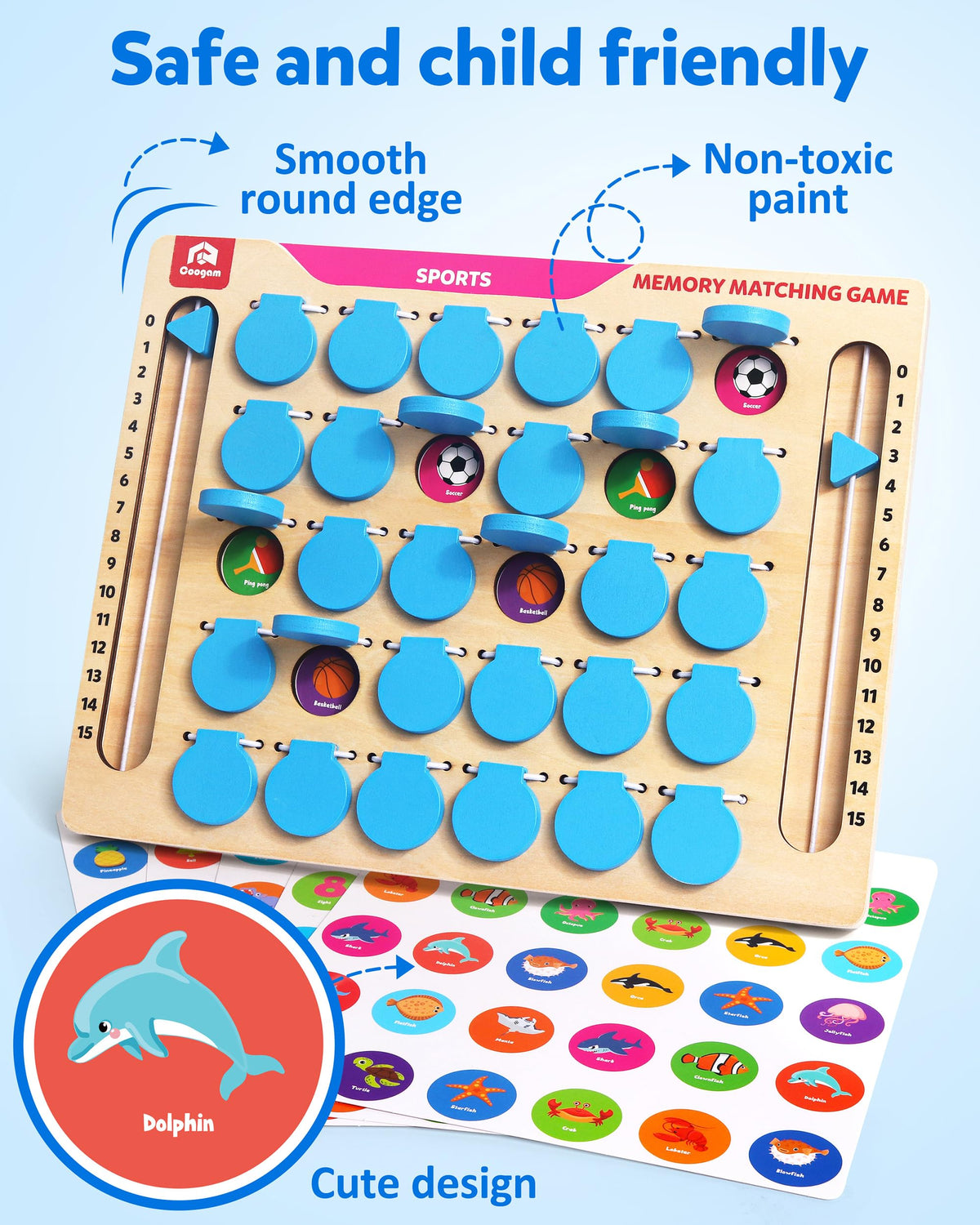 Coogam Memory Matching Game, Wooden Board Travel Toy with Memory Cards