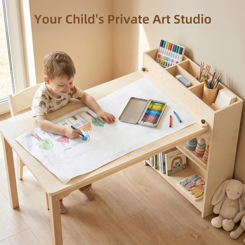 Wooden Kids Activity Table & Chair with Storage Cabinet