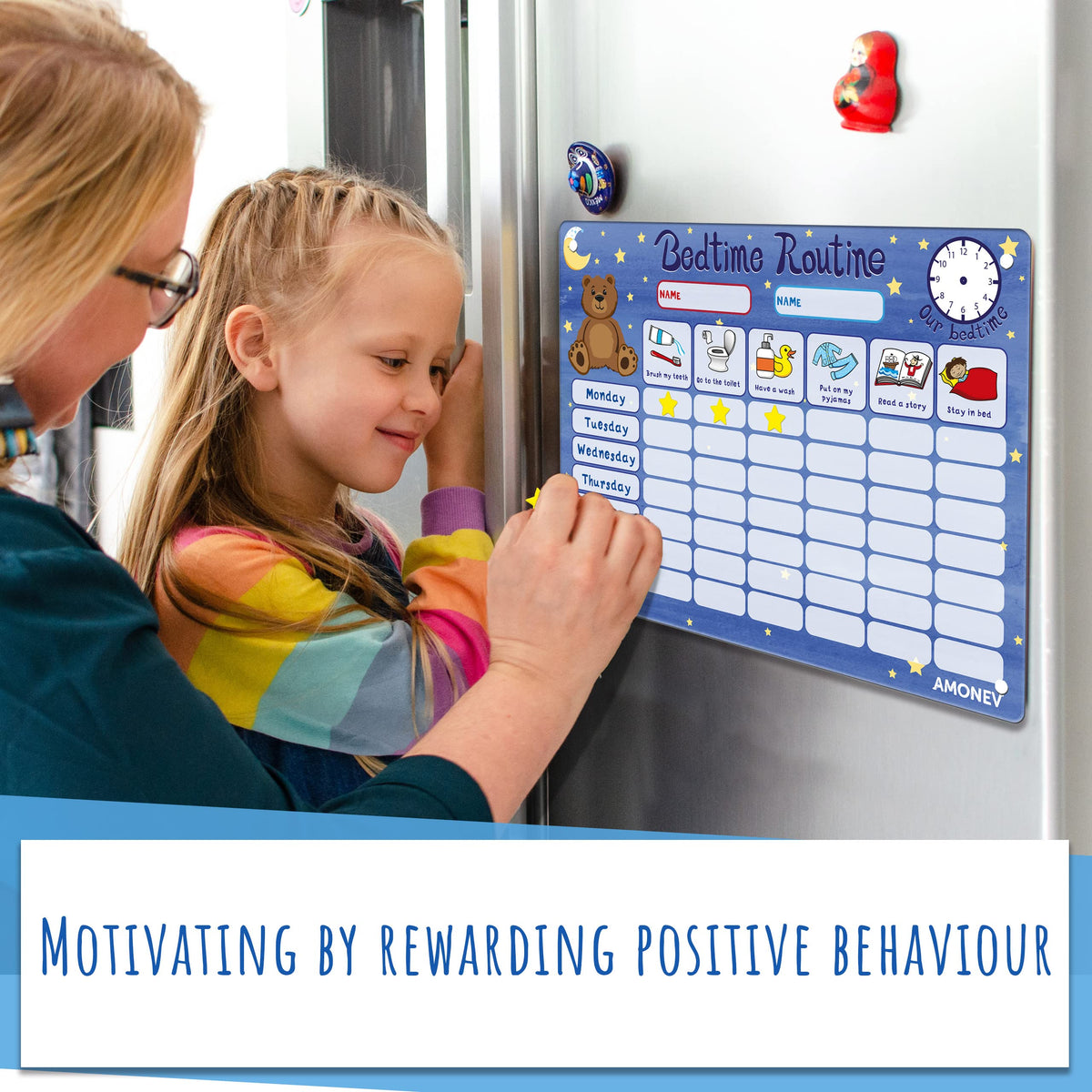 Magnetic Bedtime Routine & Reward Chart with 50 Stars